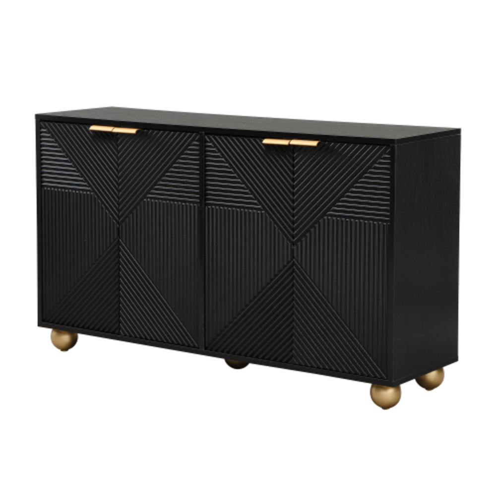 SIDEBOARD mit gravierten Türen und Golddekorelementen schwarz 120×35×71,5 cm aus MDF - Schwarz, Holzwerkstoff (120/71.5/35cm) - Luhomfu