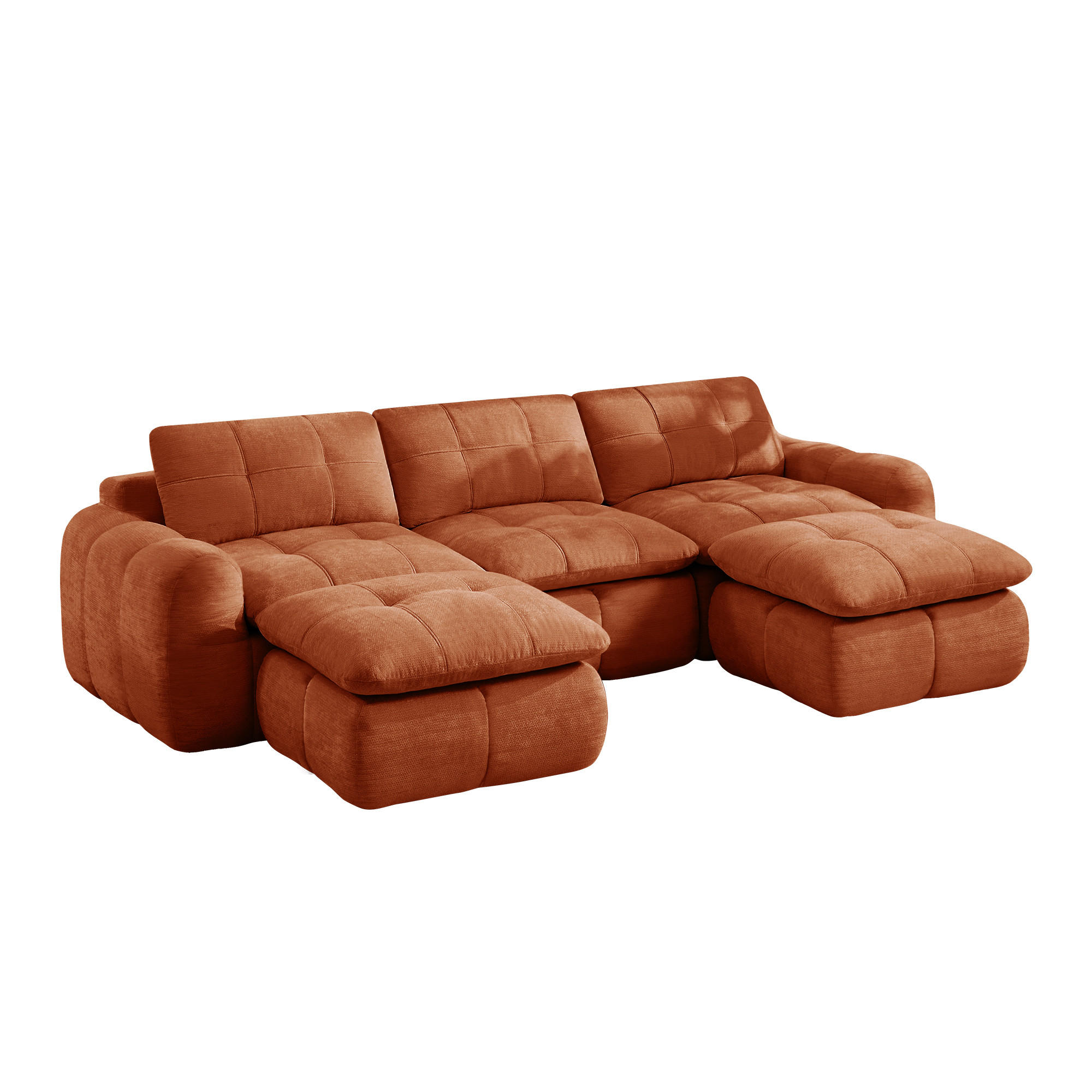 CANAPEA 3 LOCURI cu 2 taburete, minimalist, Chenille-portocaliu