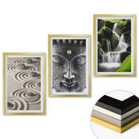 WANDBILDER 3er Set - 40x60 cm Goldrahmen - Der Frieden der Steine des Buda Zen-Wasserfalls - Goldfarben, Kunststoff (40/60cm) - ArtPrintCave