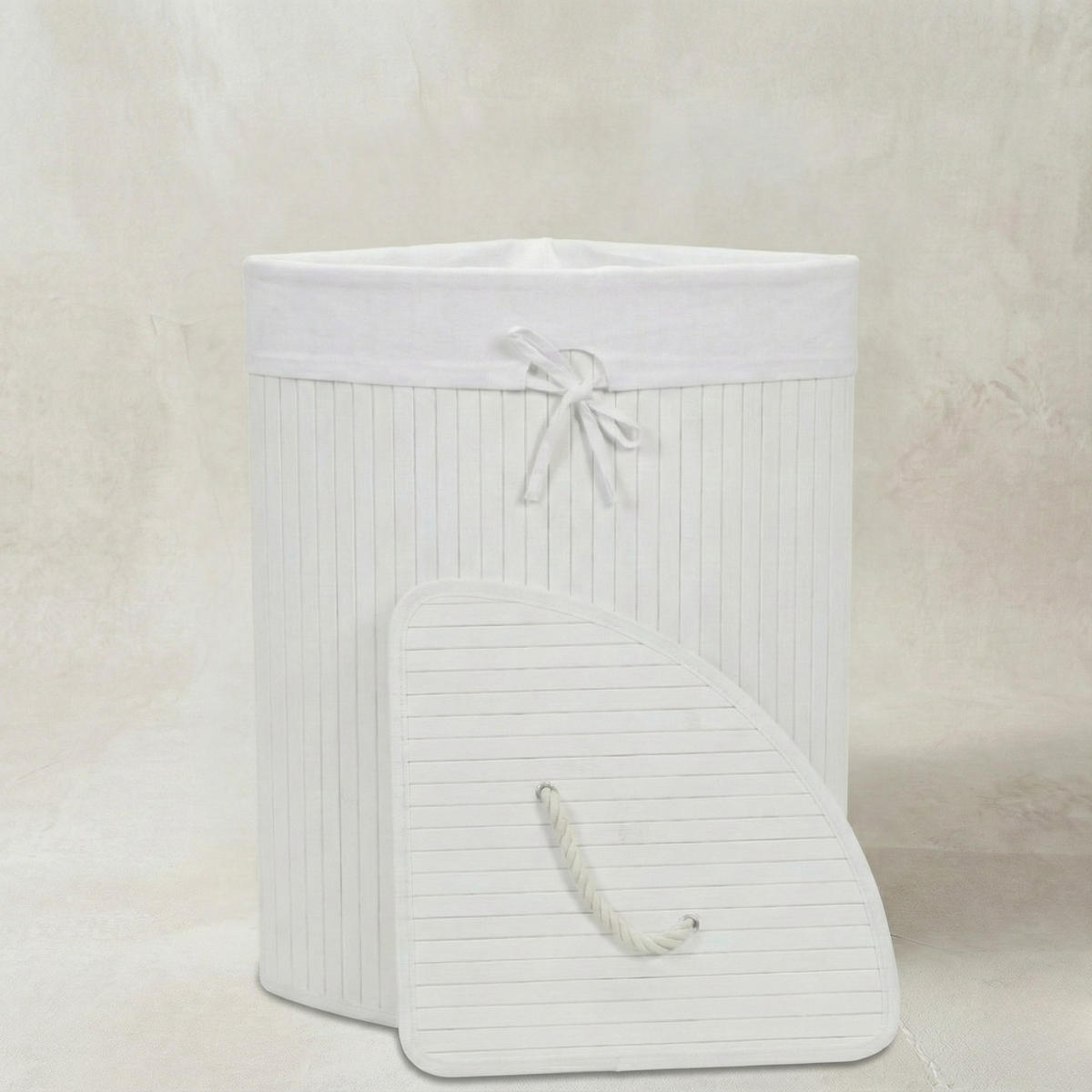 WÄSCHEKORB Arco Bambus 60 L - Weiß, Naturmaterialien (35/60/35cm) - NUXIO