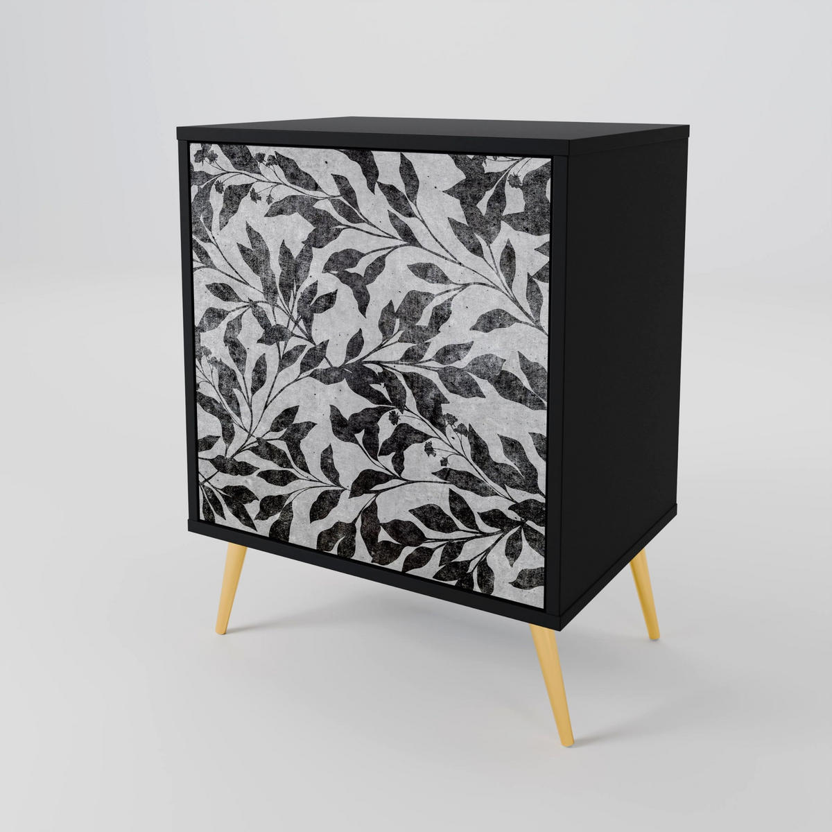 SIDEBOARD CHARCOAL SPROUT, Schwarz, 57,5x42x72,5 cm, Schwarze Metallfüße - Multicolor/Schwarz, Holzwerkstoff/Metall (57.5/72.5/42cm) - SpaceRebels