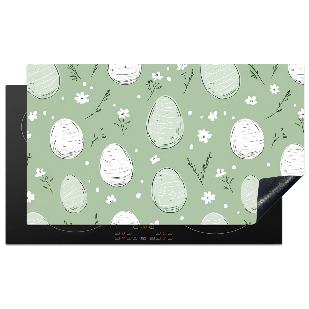 HERDABDECKPLATTE Grün - Eier - Muster Induktionsschutz 91.2x52 cm - Waldgrün, Kunststoff (91.2/52/0.2cm) - MuchoWow