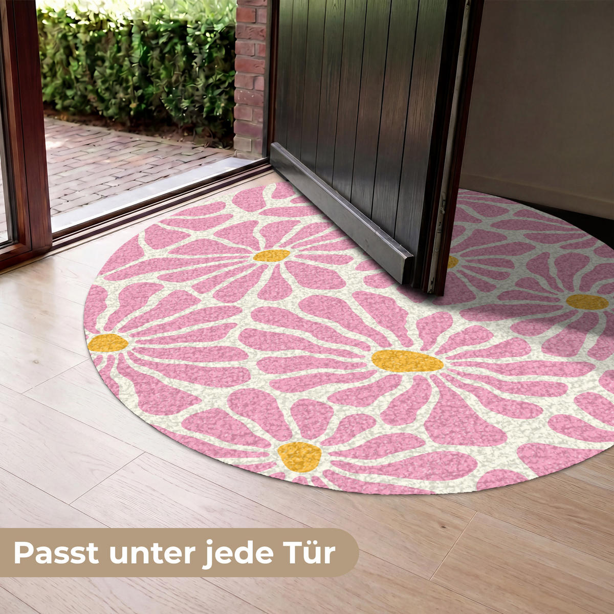 FUSSMATTE Blumen - Muster - Rosa - Beige - Orange Sauberlaufmatte 120x120 cm - Rosa, Kunststoff (120/120cm) - MuchoWow