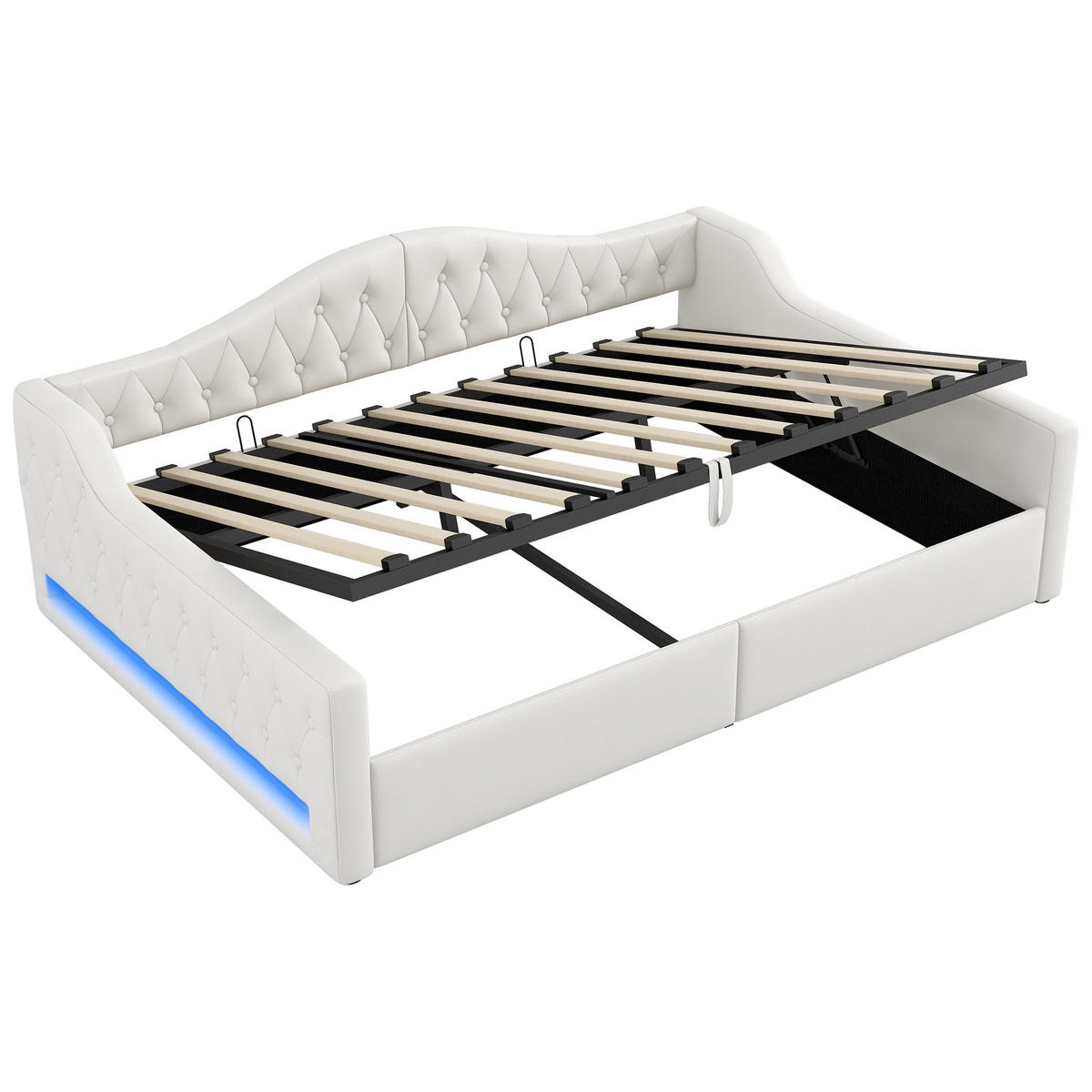 POLSTERBETT 140/200 cm Beige mit LED-Beleuchtung und Stauraum aus Leinen - Beige, Holzwerkstoff (140/200cm) - OKWISH