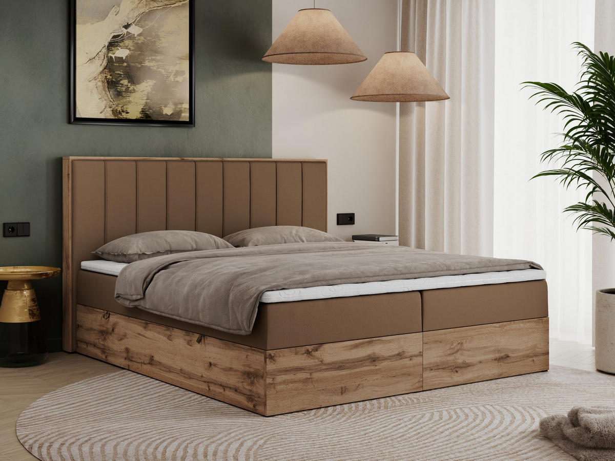 BOXBETT BELLISSIMO 200/200 Braun Kunstleder - H3 - Braun, Holz/Textil (200/200cm) - MKS