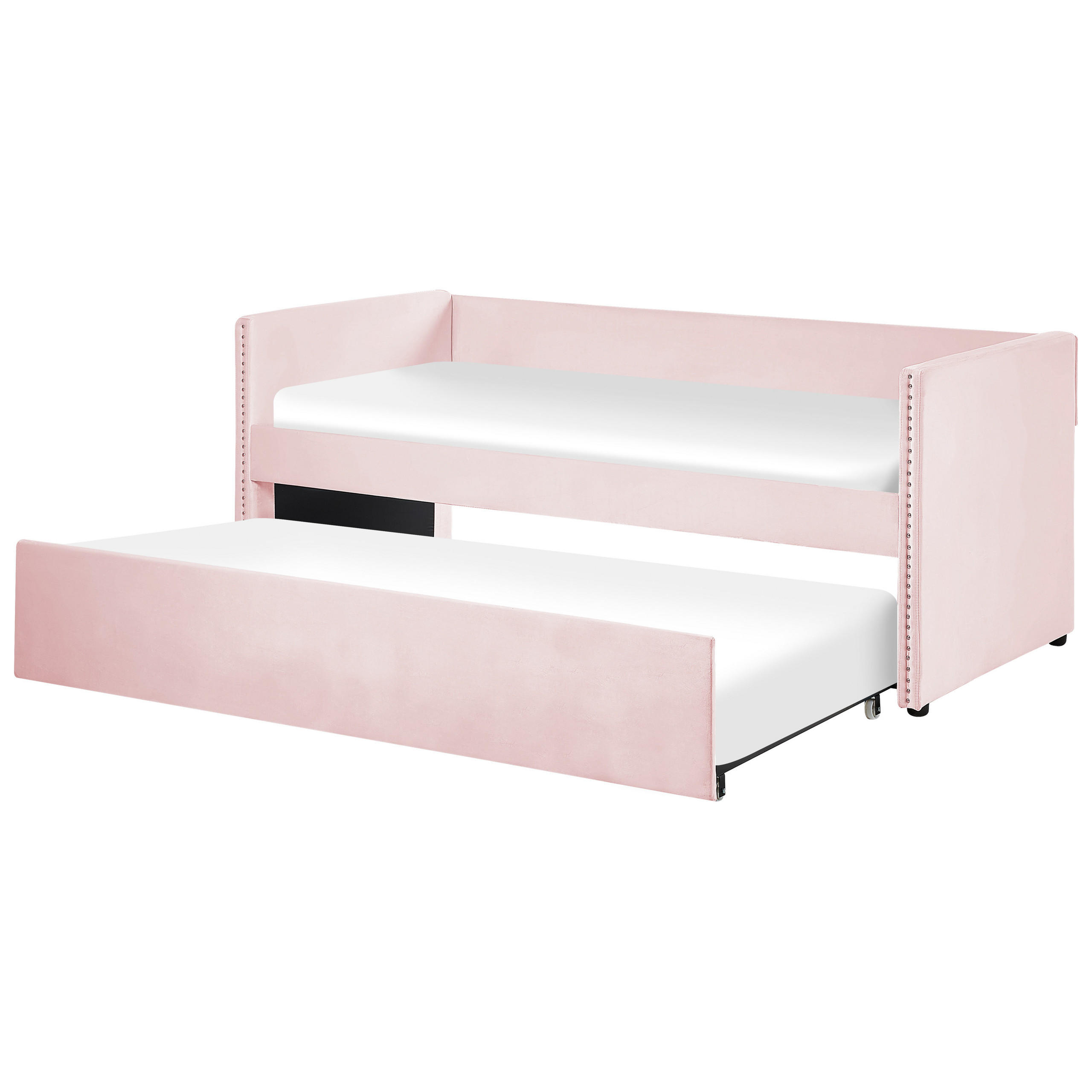 AUSZIEHBETT Samtstoff 90/200 cm Pastellrosa Troyes - Pink, Textil (90/200cm) - Beliani