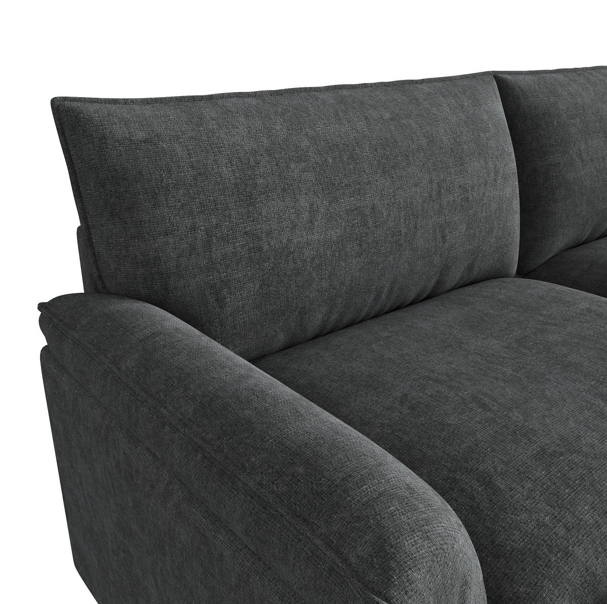 ECKSOFA 216/77/82 cm mit beweglichem Hocker, Stauraum und Schlaffunktion aus Chenille, Schwarz - Schwarz, Textil (216/77cm) - Redom