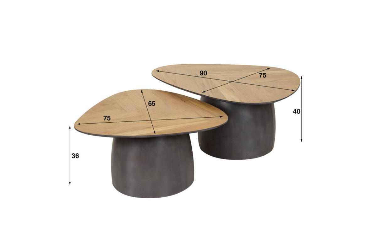 COUCHTISCH-SET LUJAN Braun Teakholz - Schwarz/Braun, Holz/Metall (90/75/40cm) - KAWOLA