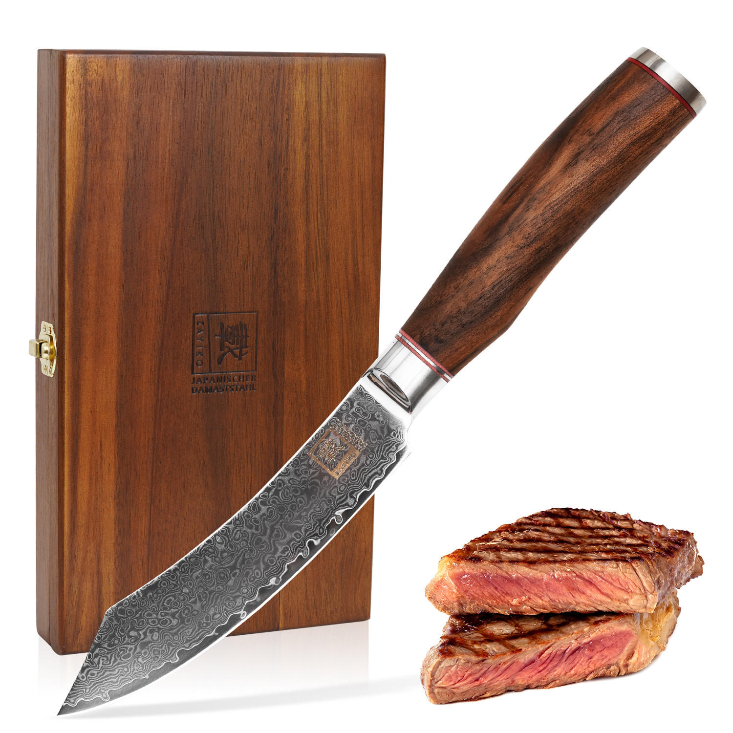 STEAKMESSER-SET 4-TEILIG 12 cm - Nussbaumfarben, Holz/Metall (24cm) - Zayiko