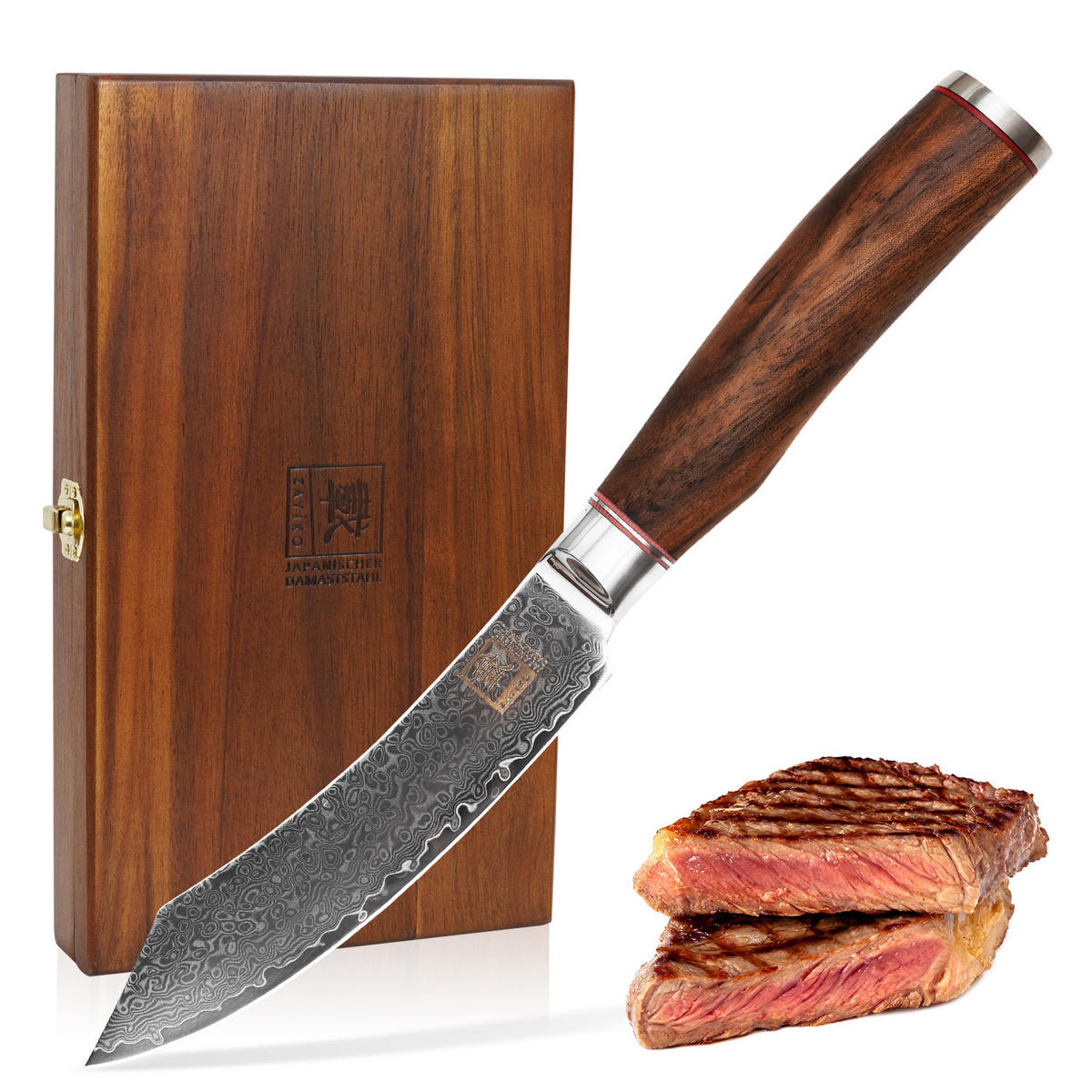STEAKMESSER-SET 4-TEILIG 12 cm - Nussbaumfarben, Holz/Metall (24cm) - Zayiko
