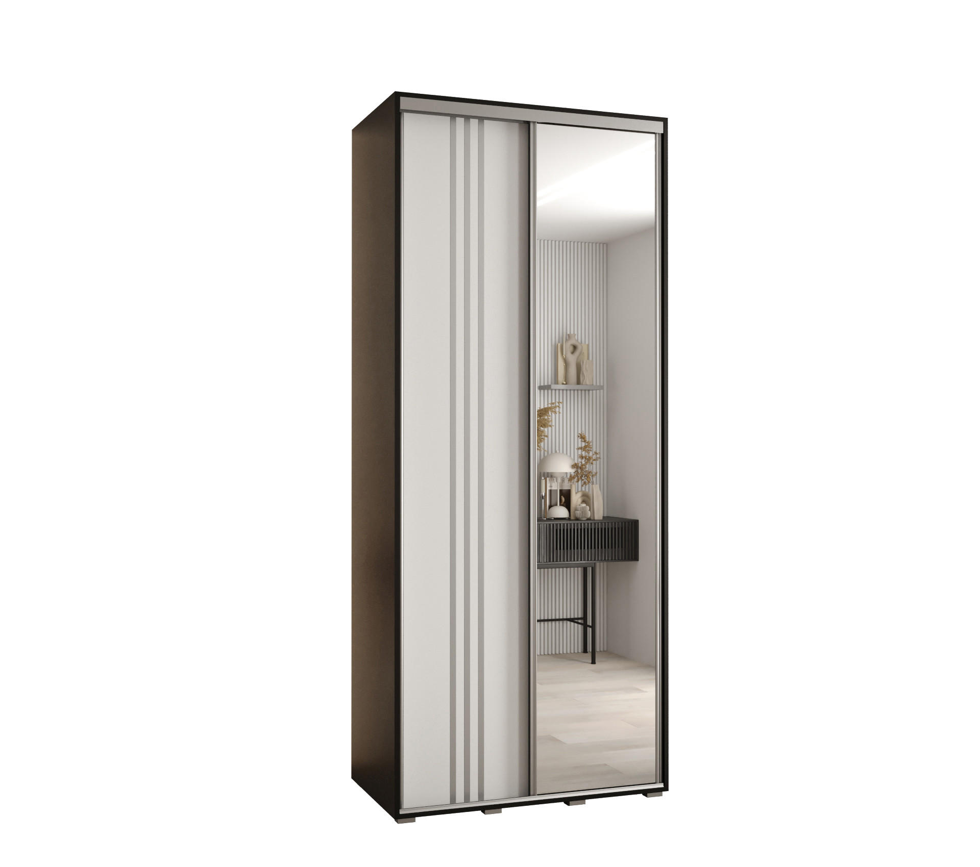 Abiks Möbel Schwebetürenschrank Schwarz, Weiß, Silber 120x235x45 cm