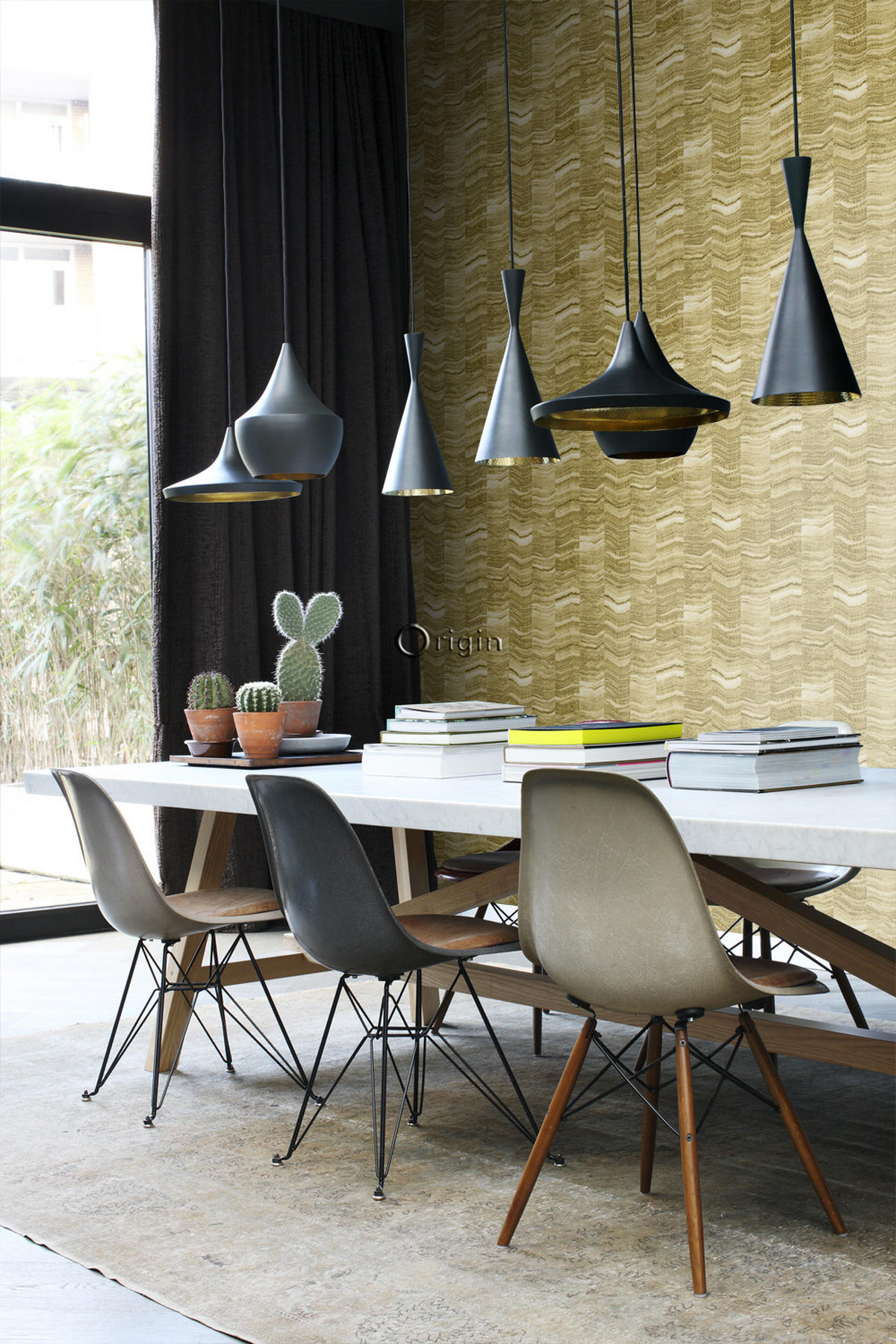TAPETE Zick-Zack-Mamorstreifen 53 cm x 10.05 m - Gelb, Papier (53/1000cm) - Origin Wallcoverings