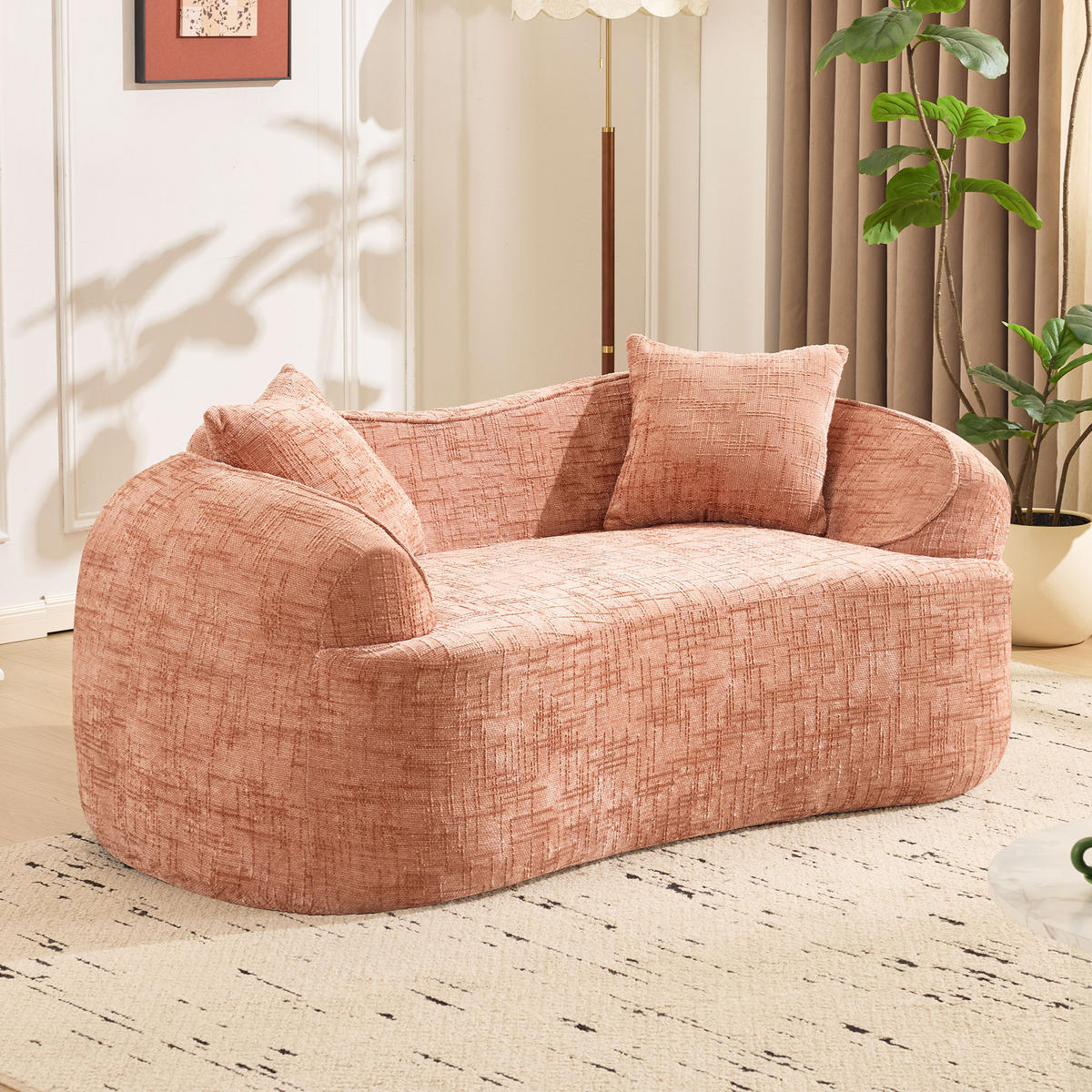SOFA gebogen 2-Sitzer in Pink mit ergonomischer Schaumstoffpolsterung 170/90/70 cm - Rosa, Kunststoff (170/65/87cm) - OKWISH