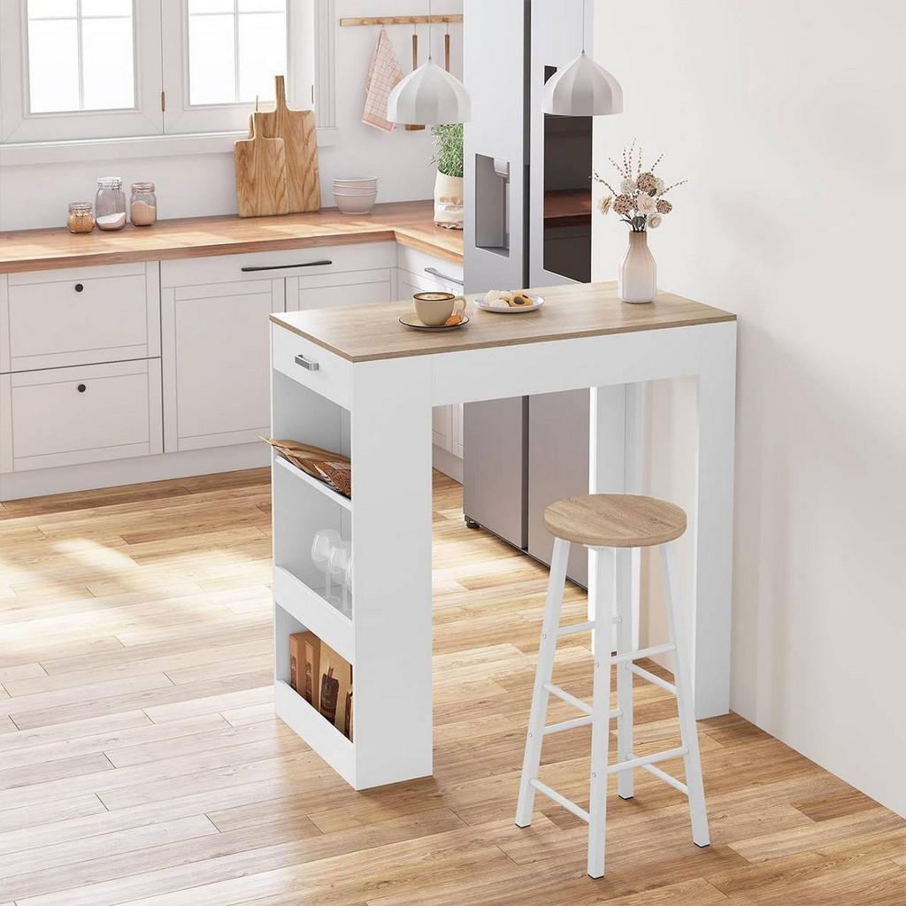 Thumbnail - Woltu Bartisch, Weiß, Eiche, Holzwerkstoff, 2 Fächer, 1 Schubladen, Rechteckig, eckig, 100x100x50 cm, Esszimmer, Barmöbe...