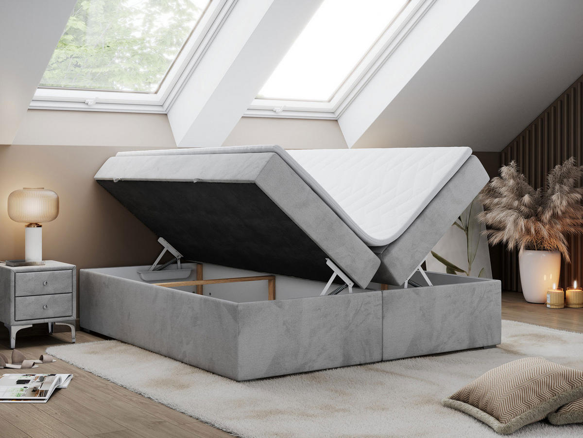 BOXBETT BESS 200/200 Hellgrau Velvet - H3 - Hellgrau, Holz/Textil (200/200cm) - MKS