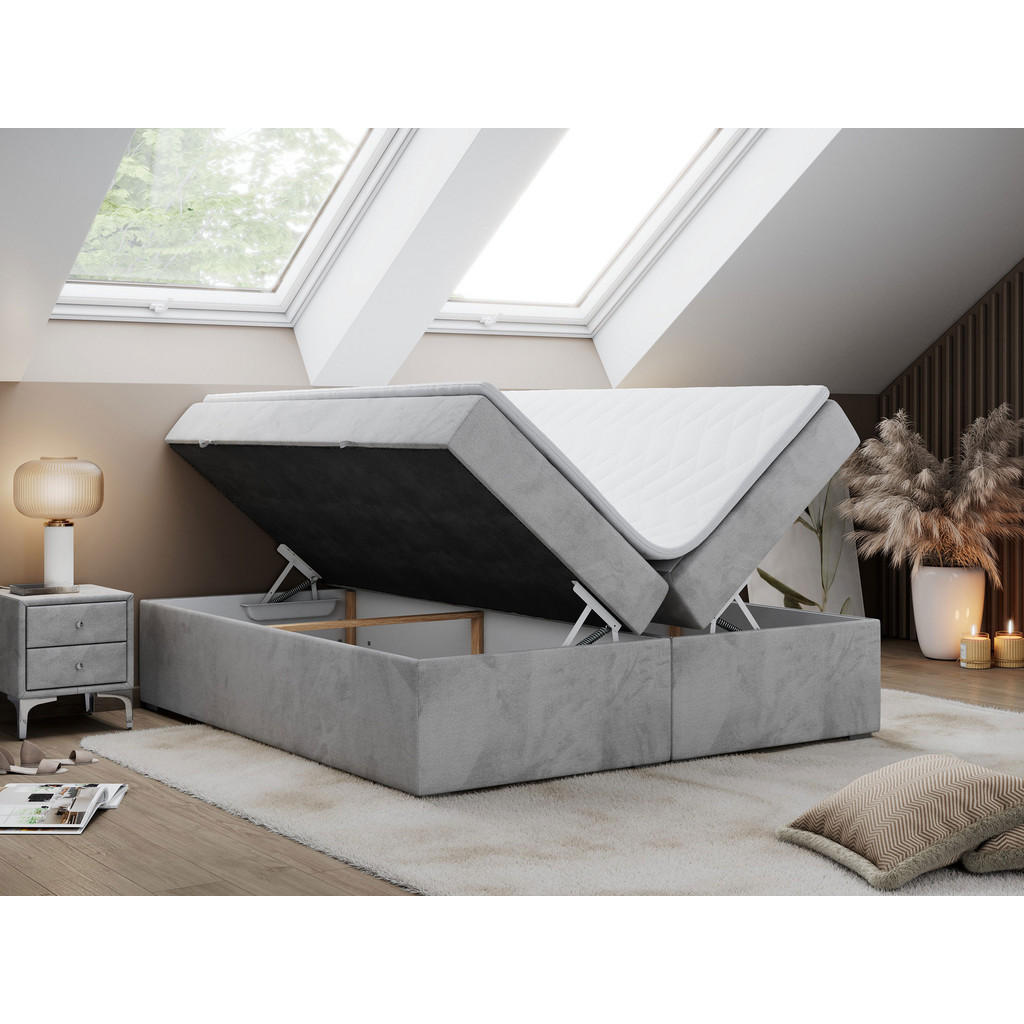 Thumbnail - MKS Boxbett, Hellgrau, Textil, 2-Sitzer, H3, Rechteckig, 120x200 cm, Schlafzimmer, Betten, Boxspringbetten