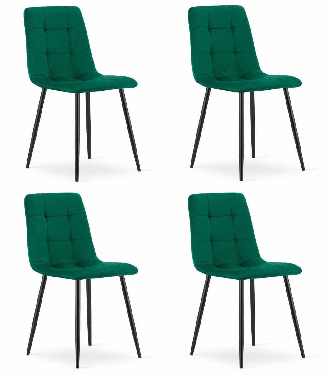 ESSZIMMERSTÜHLE 4er Set Dunkelgrüner Velours, Gepolsterte Sitzfläche, Metallfüße, Modernes Design - Grün, Textil (46/89/51cm) - Best For Home
