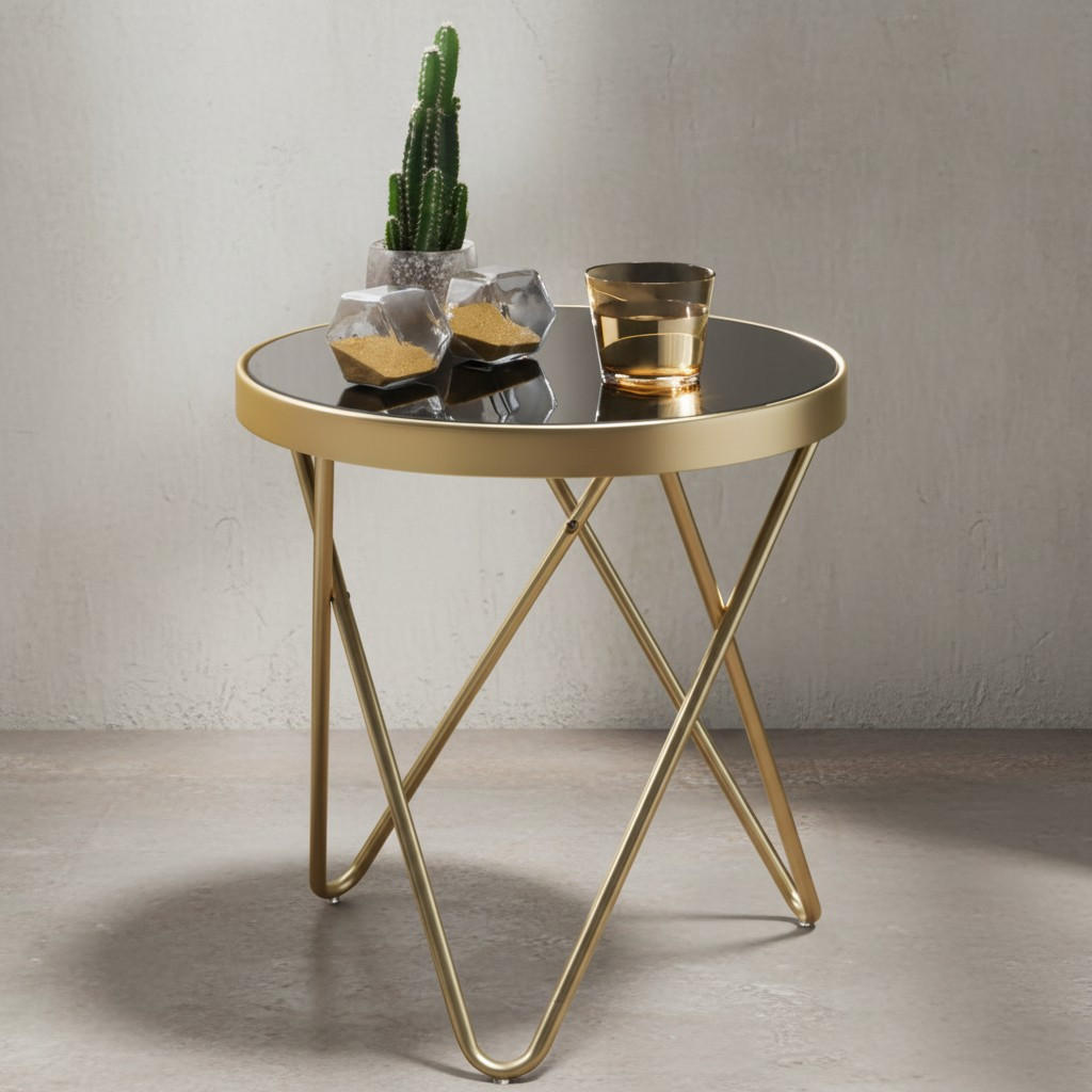 BEISTELLTISCH Glas Kupfer V-Gestell 70er-Jahre Design, Gold 42x42x46 cm - Goldfarben, Glas/Metall (42/42/46cm) - KADIMA DESIGN