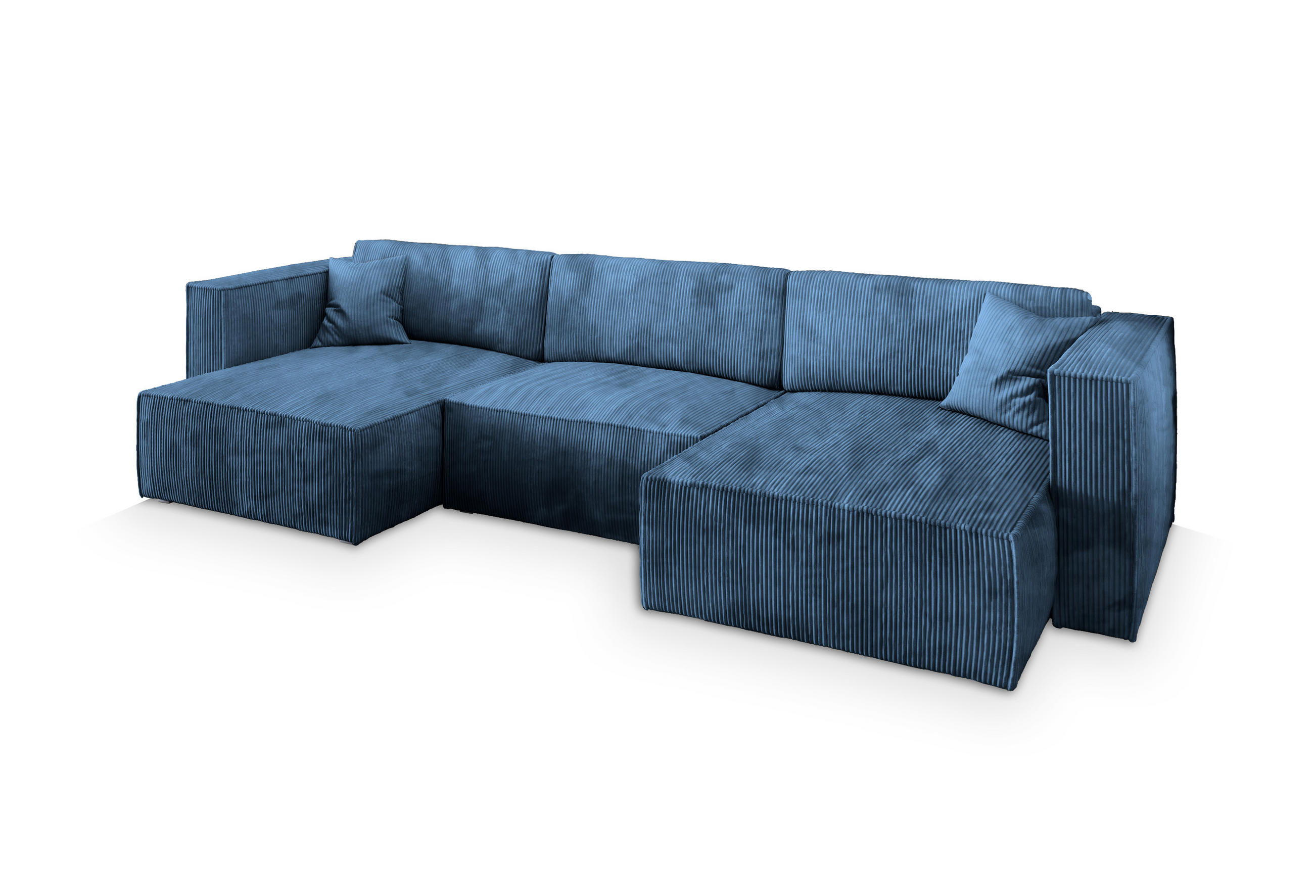 WOHNLANDSCHAFT SARMO P Blau Kordstoff mit Schlaffunktion - Blau, Holz (347/70/148cm) - MASSENO