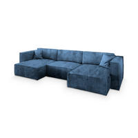 WOHNLANDSCHAFT SARMO P Blau Kordstoff mit Schlaffunktion - Blau, Holz (347/70/148cm) - MASSENO