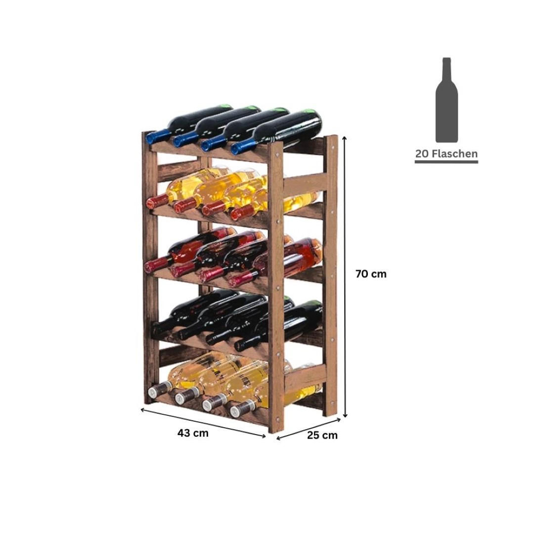 WEINREGAL Pinotwine 70x43x25 cm 20 Flaschen Massives Kiefernholz Braun Geölt - Braun, Holz (43/70/25cm) - PROREGAL