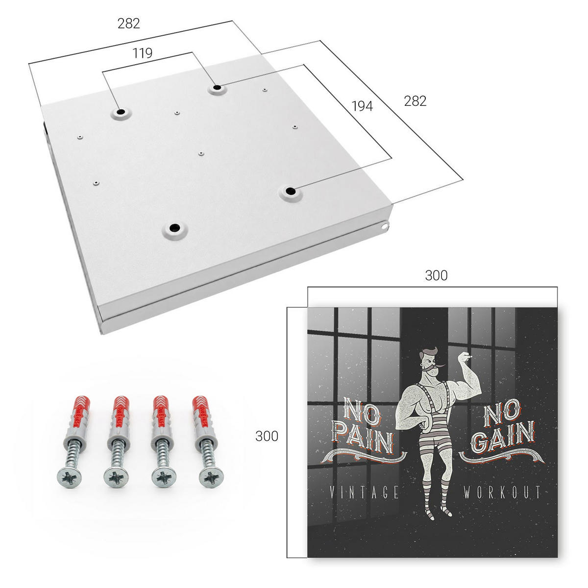 SCHLÜSSELBOX Weiß 30x30 cm – Türöffnung nach rechts - Retro Strongman - Schwarz, Metall (30/30/5cm) - TULUP