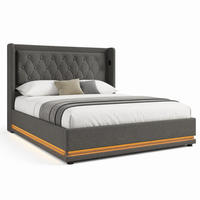 BETT mit Stauraum 140x200 cm Baumwolle Grau mit USB, Typ-C und LED - Grau, Metall (140/200cm) - Meubliv
