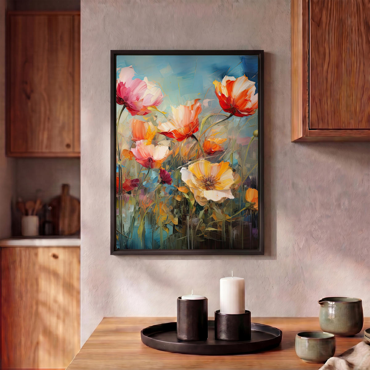 LEINWAND Bilder mit Rahmen - Blumen - Aquarell - Kunst - Botanisch - Natur - 30x40 - Orange, Textil (30/40cm) - MuchoWow