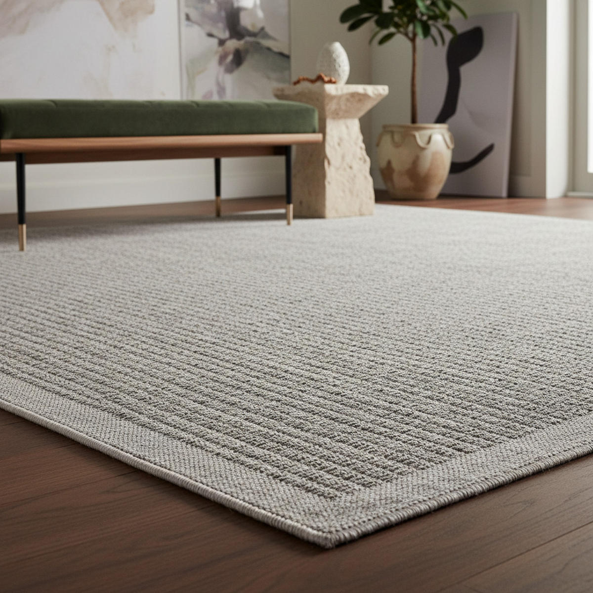 TEPPICH Outdoor Flachgewebe Uni-Farbe Polypropylen Balkon Grau Rechteckig 160x230 - Grau, Textil (160/230cm) - KADIMA DESIGN