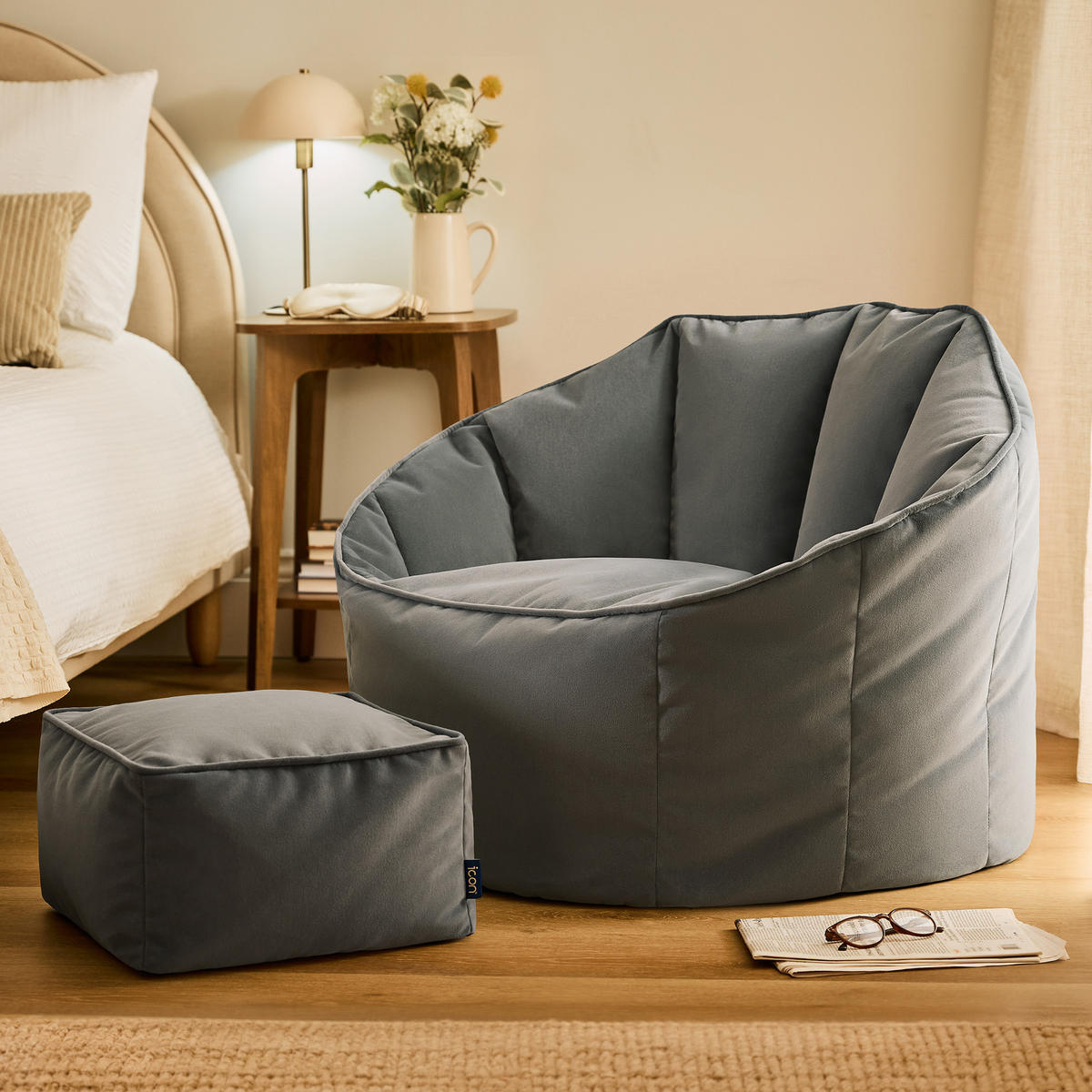 SITZSACK-SESSEL Sirena mit Hocker - Grau, Textil (77/64/74cm) - icon