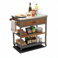 SERVIERWAGEN JAMES mit Rollen Outdoor 82/53/92 cm Farbe Grau - Grau, Holz (53/92/82cm) - Coemo