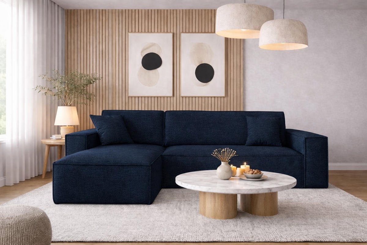 ECKSOFA, Best L-Form, Stoff Neve, Dunkelblau, Links - Dunkelblau, Holz (142/244cm) - Kaiser Möbel