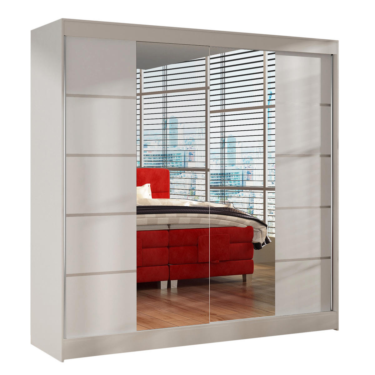 SCHWEBETÜRENSCHRANK Basti V - 200 cm - Weiß, Holzwerkstoff/Metall (200/215/58cm) - Sofnet