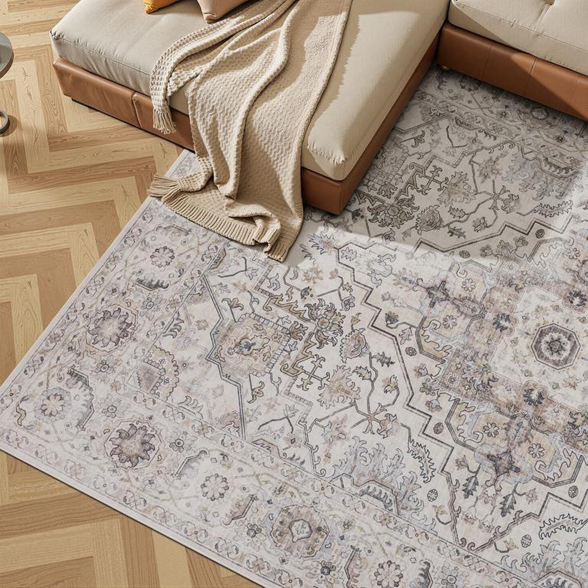 TEPPICH waschbar Flanel Light Beige/Grau 80x150 cm - Multicolor, Textil (80/150cm) - Vercai Rugs