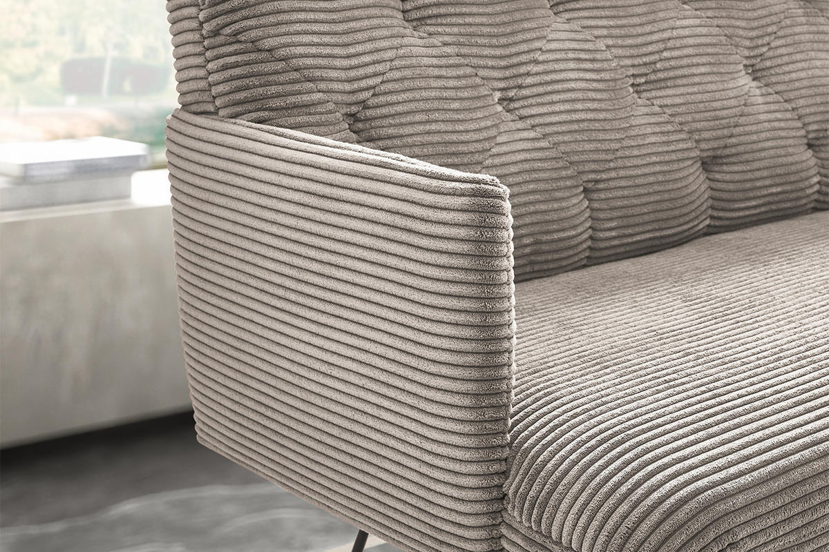 ESSZIMMERBANK CHARME Steingrau Cord - Greige/Grau, Textil (186/85/69cm) - KAWOLA