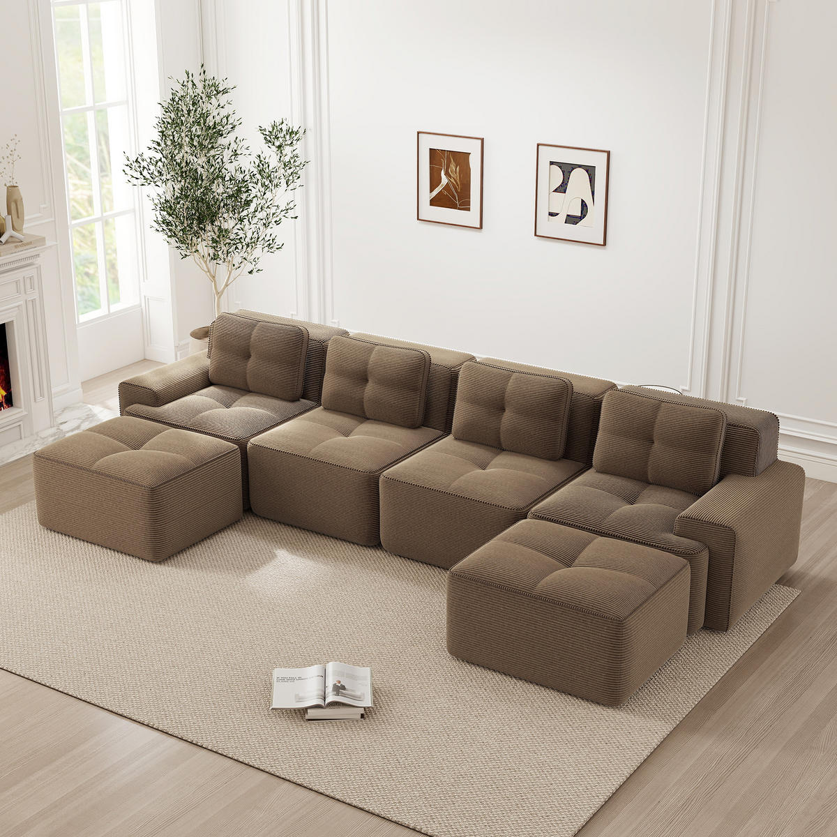 WOHNLANDSCHAFT Cord Braun rutschfest und montagefrei - Braun, Textil (382/69/177cm) - WISHDOR