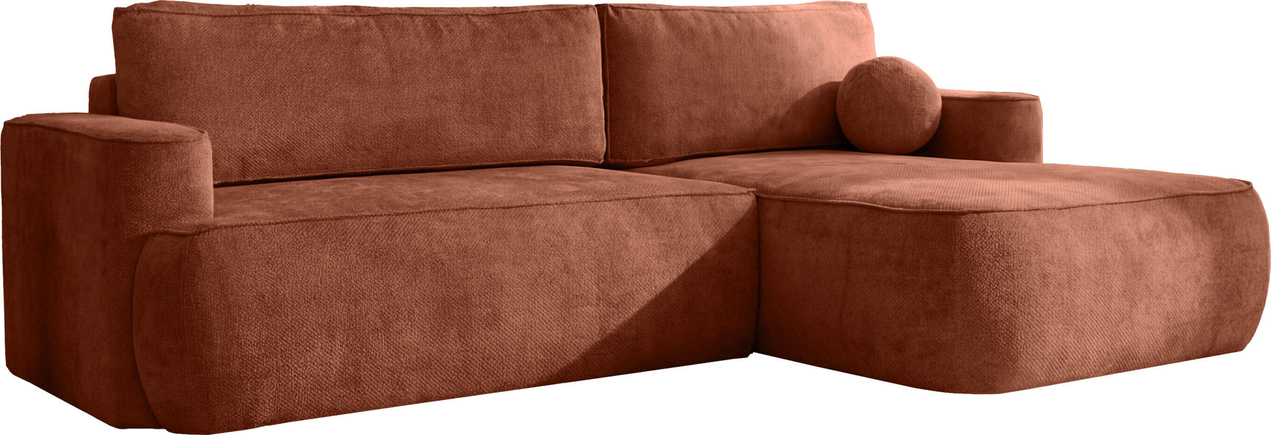 ECKSOFA Marion mit Schlaffunktion & Bettkasten in Chenille Terakotta, Orange, Rechts 267/154/83 cm - Terracotta/Schwarz, Kunststoff/Textil (267/154cm) - WFL GROUP
