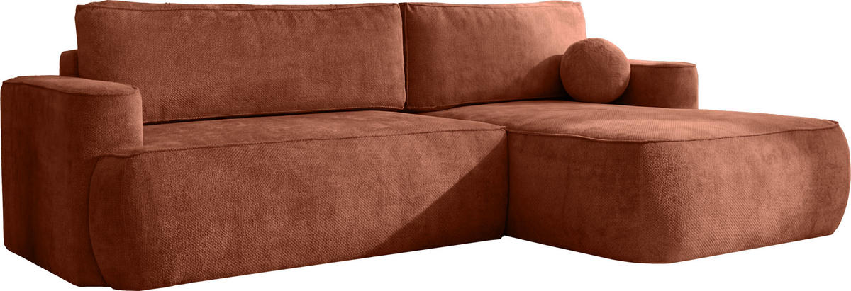 ECKSOFA Marion mit Schlaffunktion & Bettkasten in Chenille Terakotta, Orange, Rechts 267/154/83 cm - Terracotta/Schwarz, Kunststoff/Textil (267/154cm) - WFL GROUP
