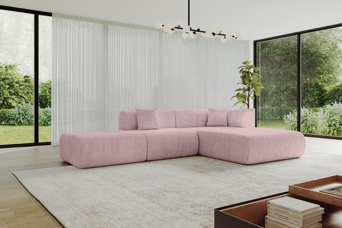 ECKSOFA Ottomane Rechts OVLY-L 289x176x71 Rosa Cord - Schwarz/Rosa, Holzwerkstoff/Kunststoff (289/176cm) - ALTDECOR
