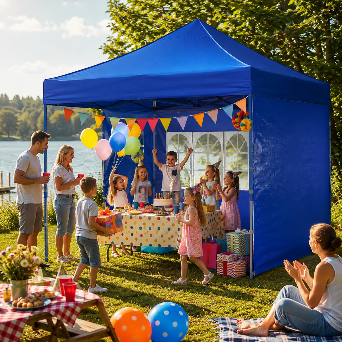 STENA Modrá 2-dielny-set pre altánok s oknom - modrá, plast (290/190/0.5cm) - Relaxdays