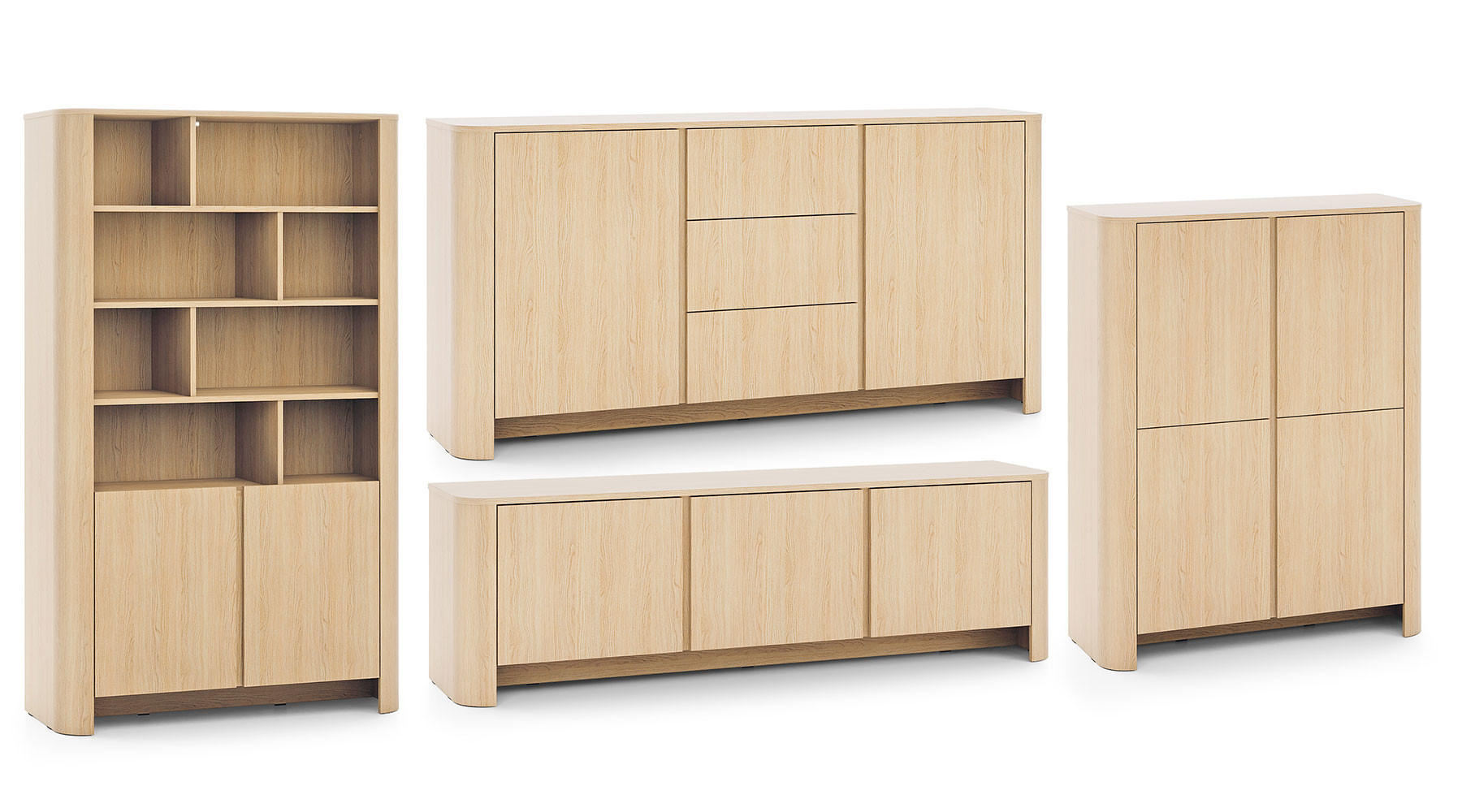 WOHNZIMMER-SET Bari Eiche Vicenza (4er-Set) - Eichefarben/Braun, Holz/Holzwerkstoff (542/170/39cm) - Feldmann-Wohnen