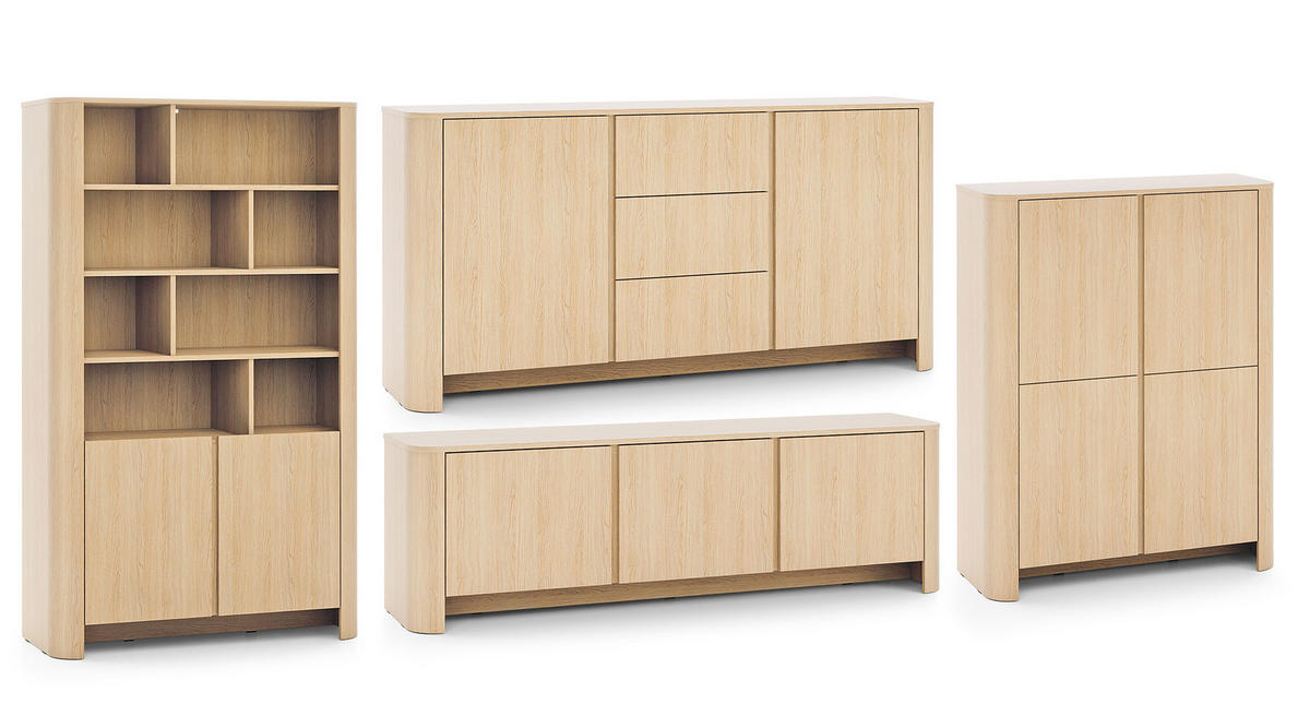 WOHNZIMMER-SET Bari Eiche Vicenza (4er-Set) - Eichefarben/Braun, Holz/Holzwerkstoff (542/170/39cm) - Feldmann-Wohnen