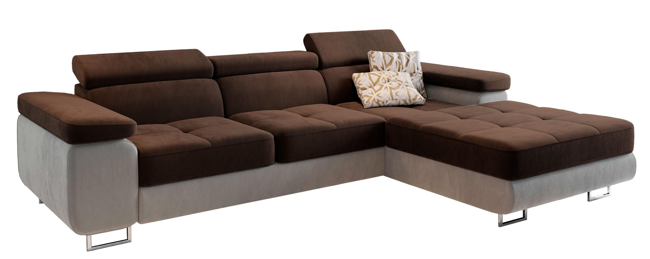 ECKSOFA ELMA R-S Braun Velours-Stoff mit Schlaffunktion - Braun, Holz (280/205cm) - MASSENO