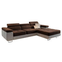 ECKSOFA ELMA R-S Braun Velours-Stoff mit Schlaffunktion - Braun, Holz (280/205cm) - MASSENO