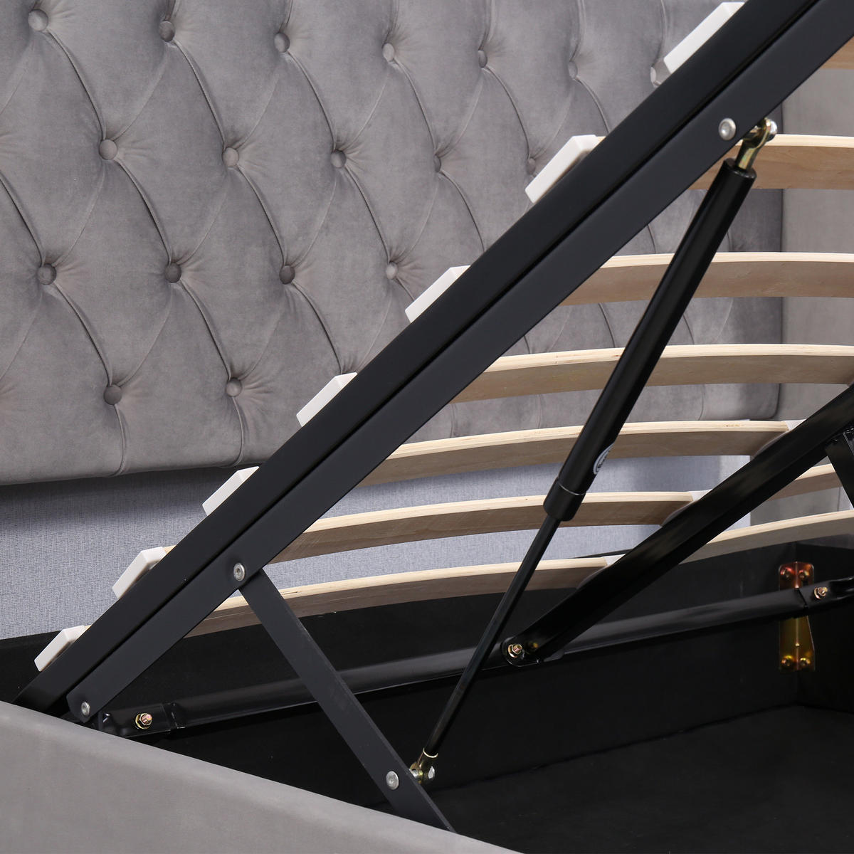 POLSTERBETT 140x190 Ohrform Samt Hydraulisch Grau - Grau, Textil (140/190cm) - FLIEKS