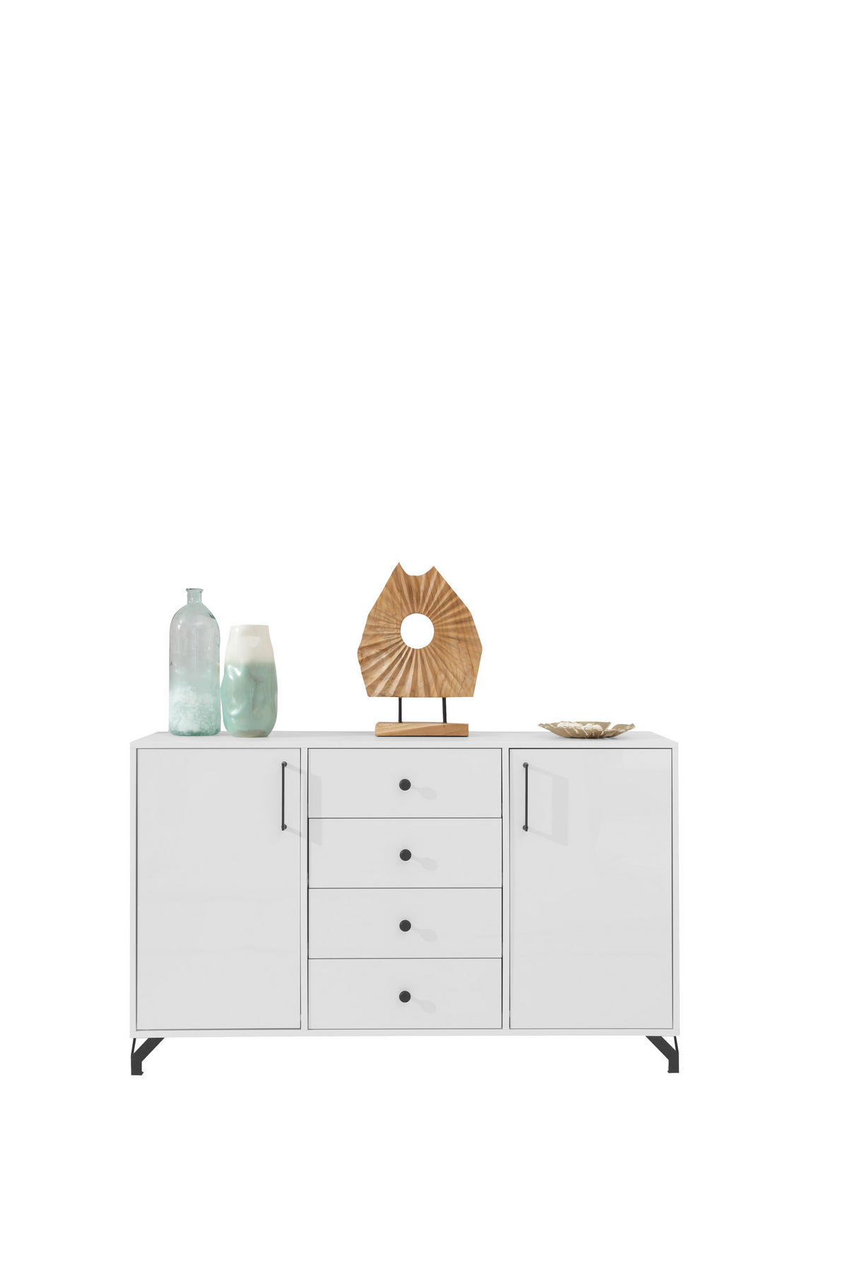 KOMMODE LANZA 140/85/40cm mit 4 Schubladen 2 Türen Weiß - Weiß, Holzwerkstoff (140/85/40cm) - MASSENO