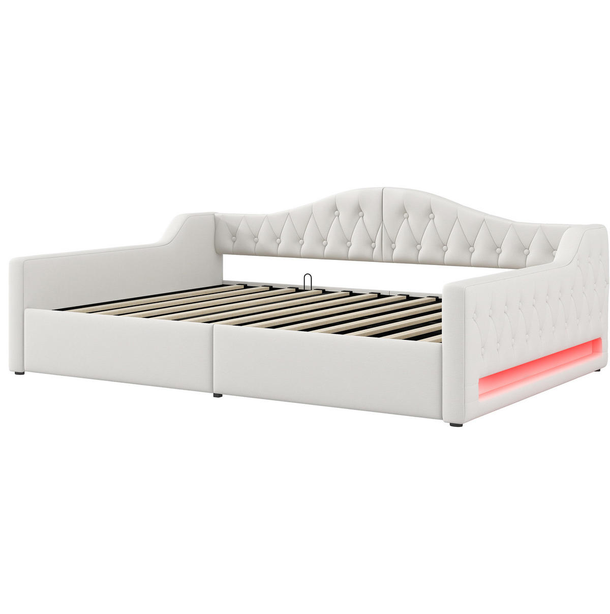 ČALOUNĚNÁ postel 140/200 cm, MDF a překližka, béžová, s LED osvětlením a úložným prostorem - béžová, kompozitní dřevo (140/200cm) - BEAOK