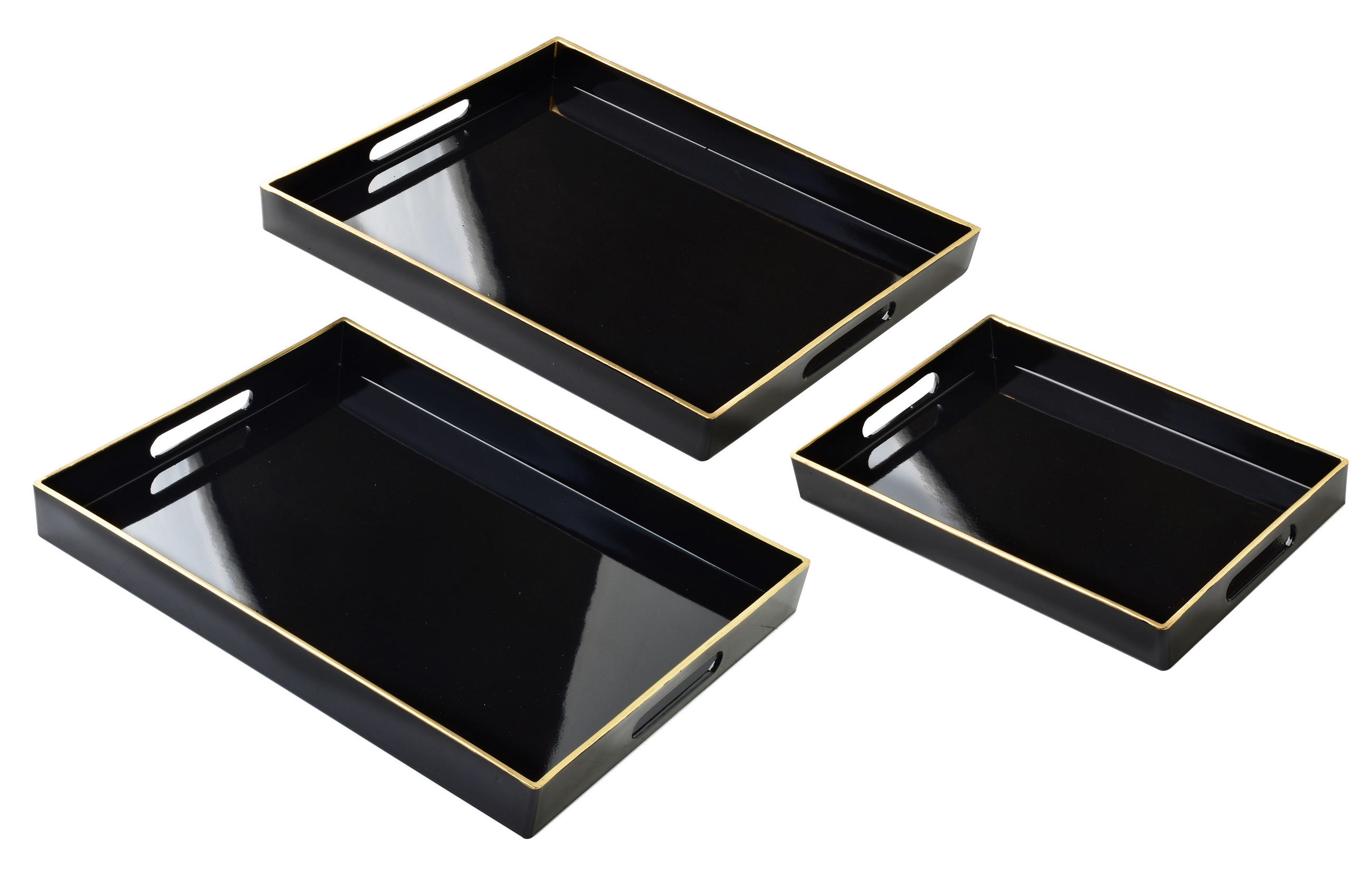 SERVIERTELLER Blanche Schwarz 3er Set 40/30/4cm Plastik - Schwarz, Kunststoff (30/4/40cm) - Mondex