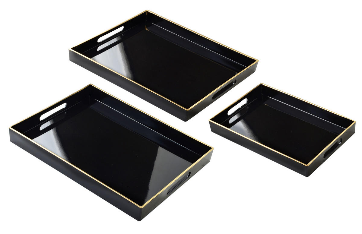 SERVIERTELLER Blanche Schwarz 3er Set 40/30/4cm Plastik - Schwarz, Kunststoff (30/4/40cm) - Mondex
