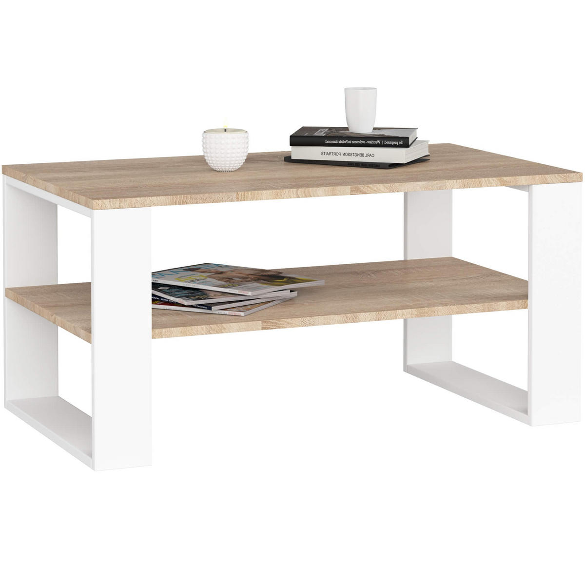 COUCHTISCH Eiche Sonoma, Weiß 45/92/53 - Weiß, Holzwerkstoff (53/92/45cm) - RAUMHIRSCH FURNITURE
